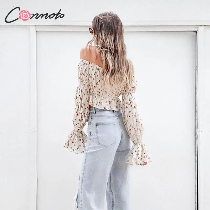 Conmoto Модные женские короткие топы с цветочным принтом и блузка женская