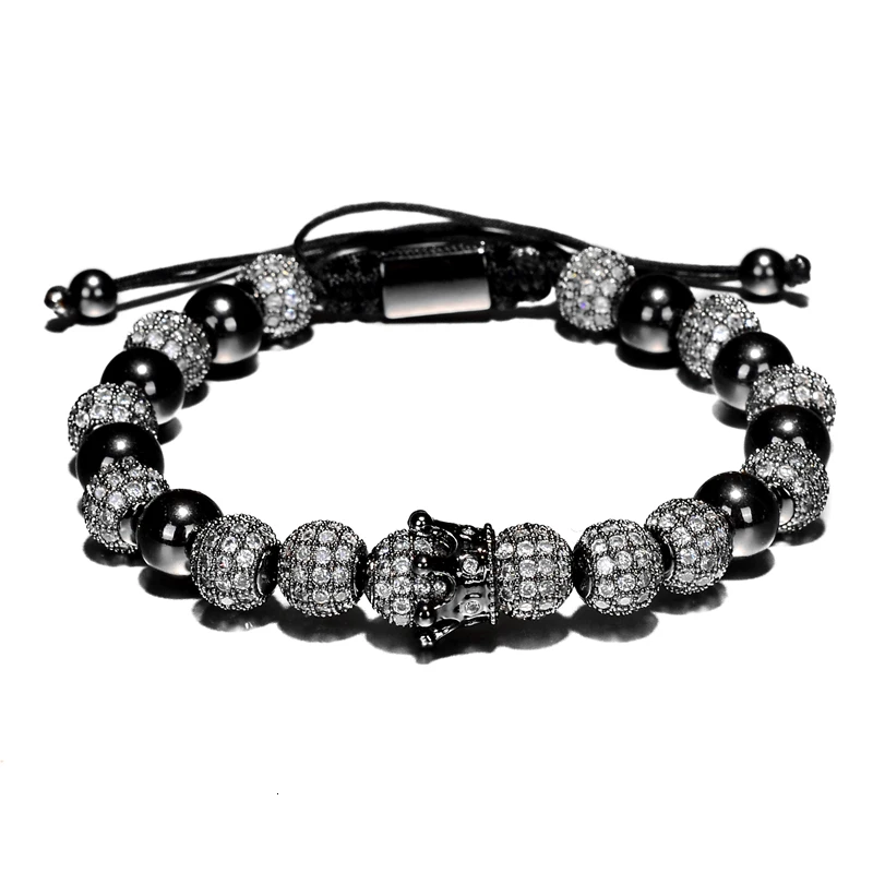 Crown Black B Роскошные браслеты мужские 8 мм Micro Pave CZ круглый плетеный макраме браслет Pulseira Feminina ювелирные изделия ручной работы для женщин подарок - Окраска металла: Crown Black B