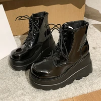 big size 35 43 brand design ladies zip platform ankle boots fashion lace up high heels boots women 2021 goth wedges shoes woman