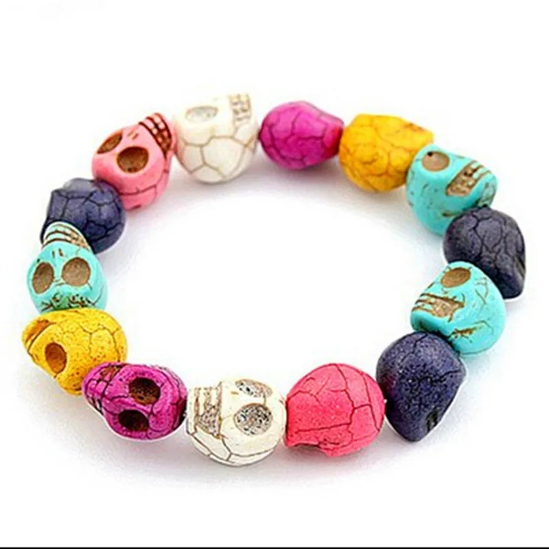 

FIMAODZ Color Sugar Skull Bracelet for Men Women Hip Hop Fashion Punk Beaded Skull Bracelets Bangles
