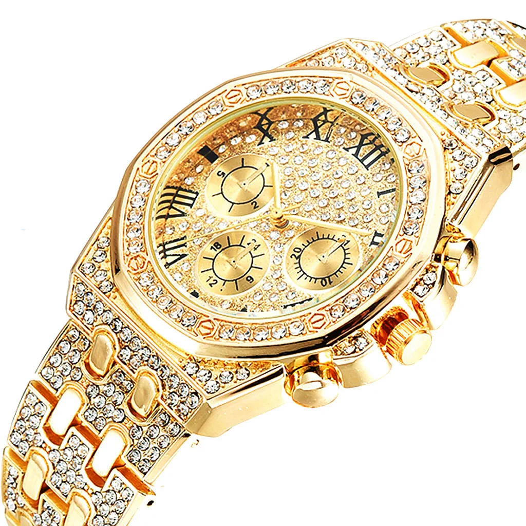 Luxury Iced Out Watch for Men Women Hip Hop Miami Bling CZ Cuban Chain Big Gold Chain Necklace Paved Rhinestones Men Jewelry Set images - 6
