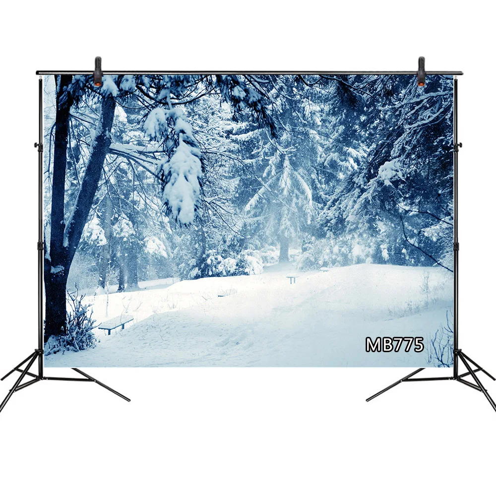 

Winter Snow Scene Photography Polyester Vinyl Background Christmas Fir Tree Forest Photographic Backdrops For Studio Photo Props