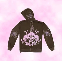 women rhinestone spider skull print streetwear hoodies coat goth harajuku y2k aesthetic clothes grunge punk jacket zip up