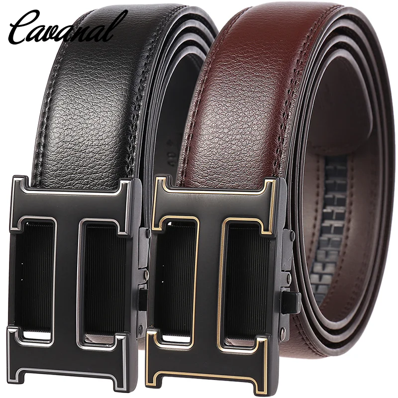Мужской ремень из натуральной кожи Cavanal черный с металлической автоматической