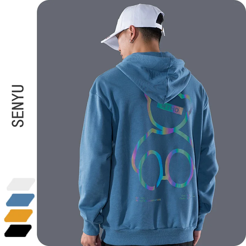 

Sports Hooded Sweatershirt Men's Spring Autumn New Style Pullover Casual Sweatershirts Male Bear Print Reflective Men Jacket Top