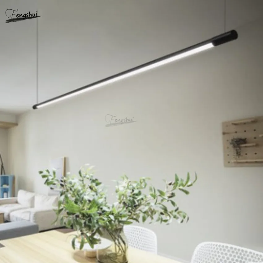 

Nordic Minimalist Restaurant Bar LED Design Strip Pendant Lights Lighting Modern Loft Living Room Bedroom Study Decor Luminaria