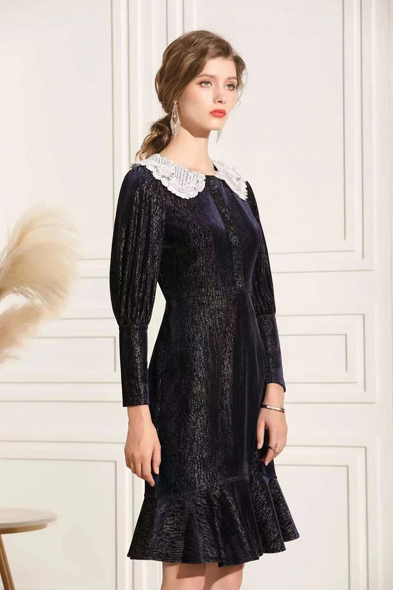 

Платье для девочек, Vestidos De Fiesta, 2020 осень-зима вечерние события для женщин белое кружевное платье с отложным воротником и длинными рукавами, Ч...