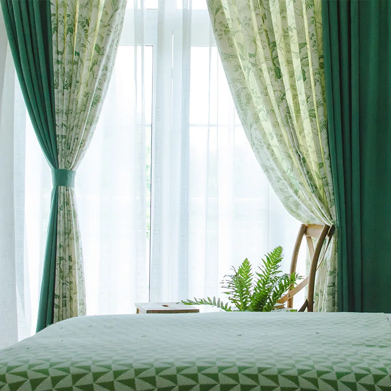 

2022 Green Mosaic Curtain Art Living Room Shade Curtain Rural Cotton Linen Bay Curtains for Bedroom Living Room Curtain Floral