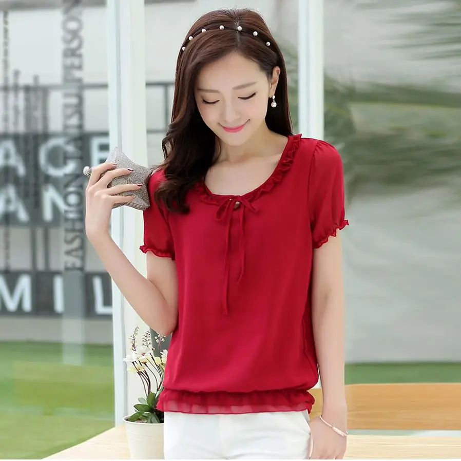 Женские блузки летние кружевные шифоновые топы и модные корейские женские