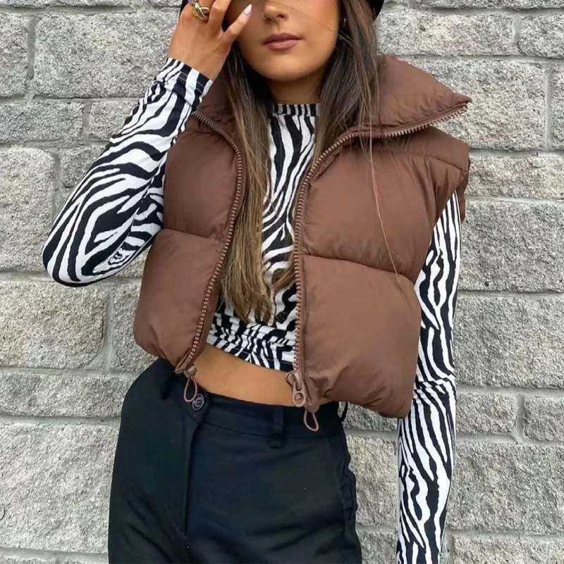 

Women's casual solid color short cotton vest for autumn and winter