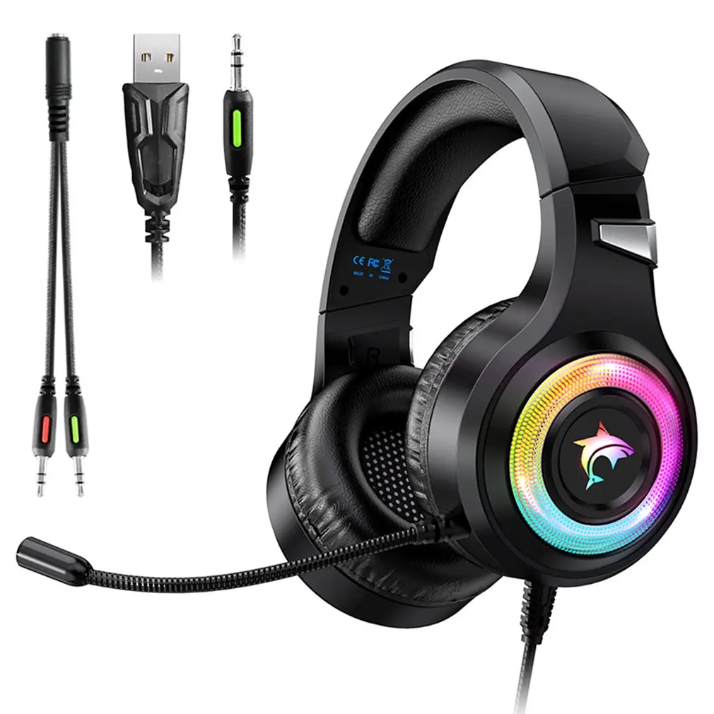 

Wired Headphones 3.5MM RGB Game Headphones Gaming Headsets Stereo Over-Head Earphone Microphone Wired Headset For Computer