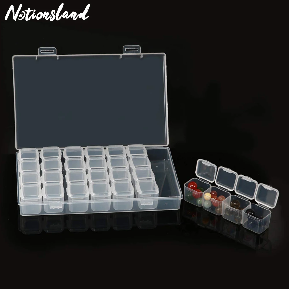 

28 Slots Plastic Transparent Organizer Diamond Painting Drill Box Jewelry Earring Bead Display Pill Case Container Nail Tool