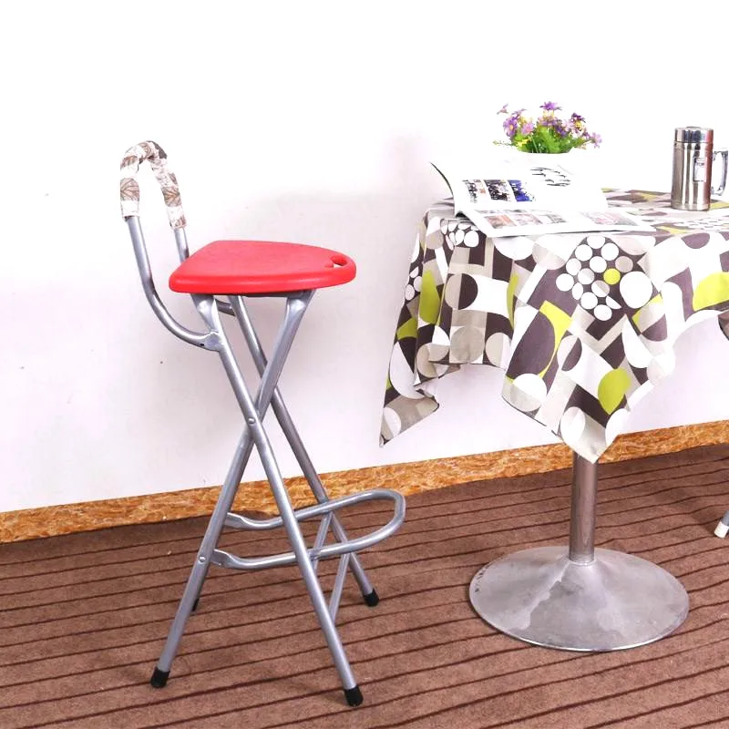 구매 높은 다리 의자, 후면 접이식 발코니 의자 바 의자, 휴대용 프런트 데스크 의자 베어링 90KG