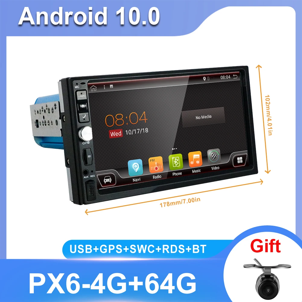 

1 Din Car Radio Stereo GPS Android 10.0 For Universal 7inch Touch Screen RDS DAB WIFI AUX FM AM BT Mirror Link 64G PX6 System