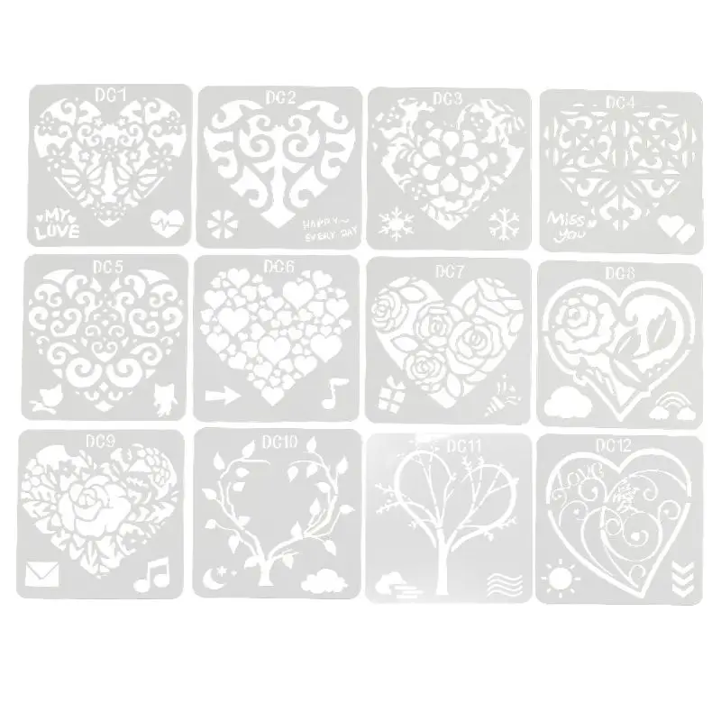 

12Pcs 12Pcs Flower Heart Drawing Molds Plastic Children Painting Stencils DIY Paper Art Craft Card Label Scrapbook Bookmark Toy