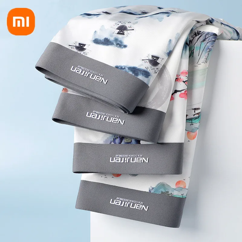 

Мужские трусы xiaomi 3 шт., шелковые Дышащие Боксеры с принтом, антибактериальные влагопоглощающие, освежающие бесшовные трусы