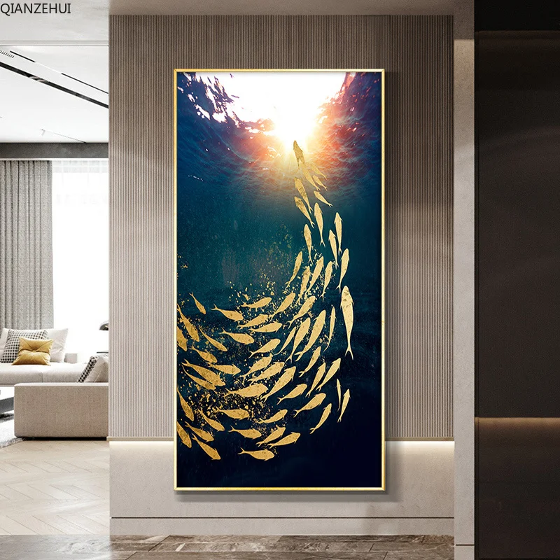 QIANZEHUI алмазная вышивка круглые алмазы вертикальная рыба школа полная стразы