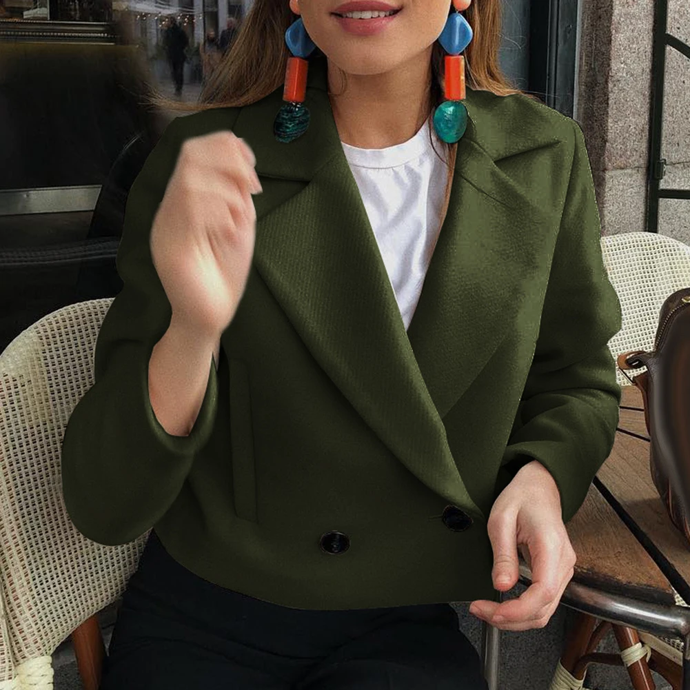 Женское шерстяное пальто с длинным рукавом теплый короткий пиджак лацканами