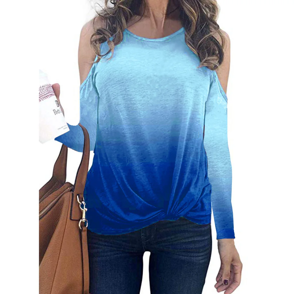 Свободные повседневные градиентные цветные футболки женские с открытыми