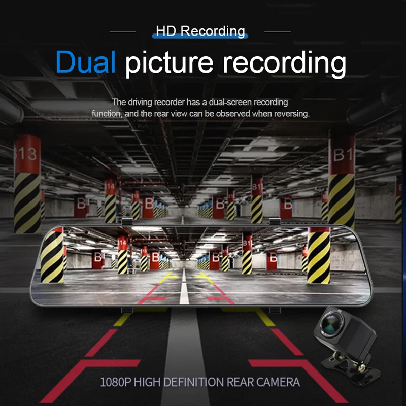 Автомобильный видеорегистратор зеркальный 2K HD камера заднего вида с двумя