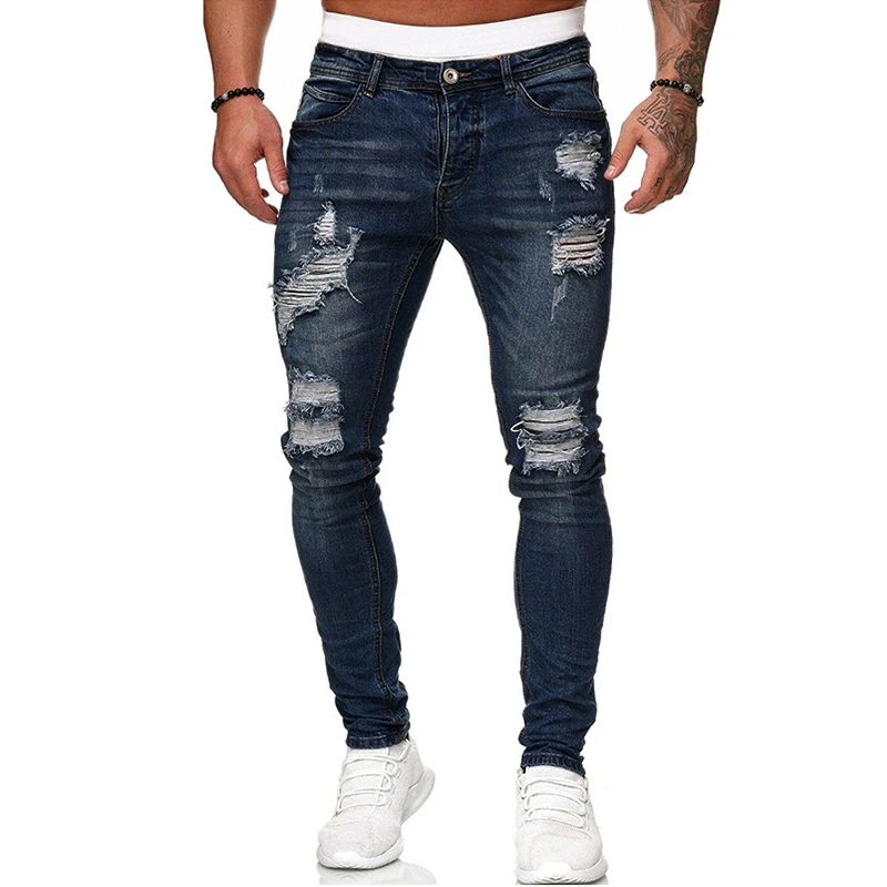 Jeans Men Ripped Skinny Jeans Blue Hole Pencil Pants Biker Casual Trousers Streetwear 2022 High Quality Denim Jeans For Men