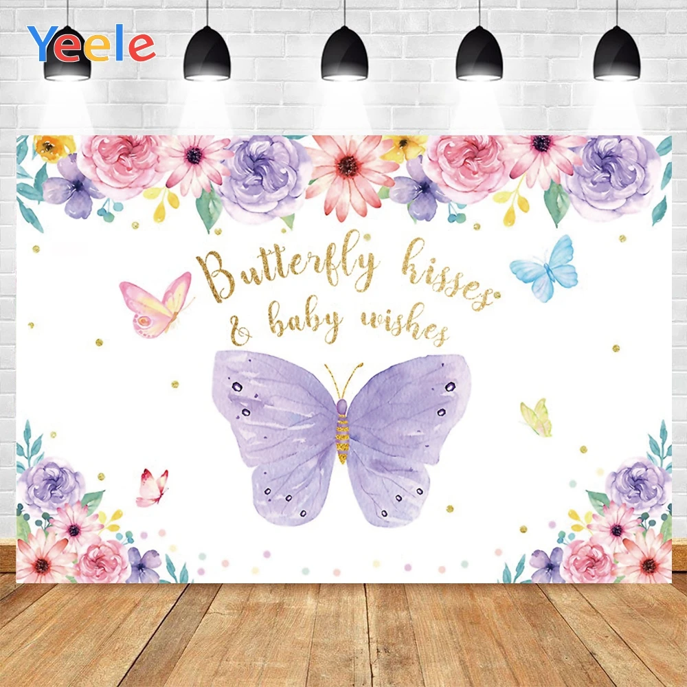 Yeele Фиолетовый Бабочка розовый цветок пятно с днем рождения фон Фотофон для