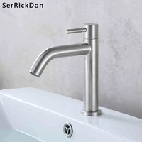 brushed nickel only cold water basin faucet bathroom vanity sink faucet single lever brass deck mount waterfall style brass