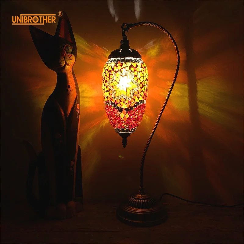 

Mosaic Glass Table Lamp Nordic Retro Turkey Night Light Handmade Flexo Led Desk Lamps Bedside Tables For The Bedroom Bar Coffee