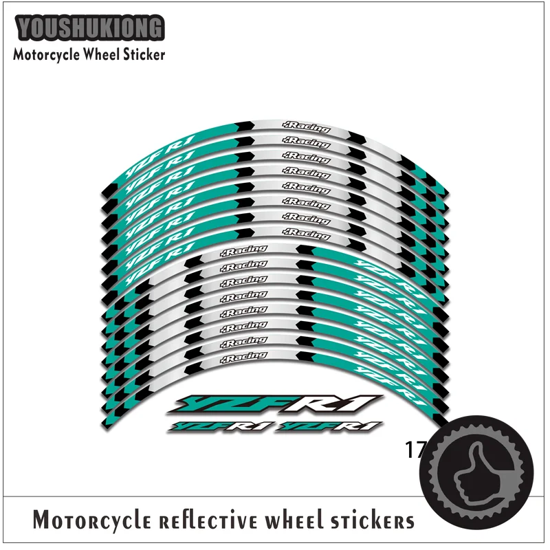 

16X Motorcycle Wheel Rims Tire Decorative Decals Reflective Stripe Stickers Waterproof For YAMAHA YZF R1 R3 R6 R1M