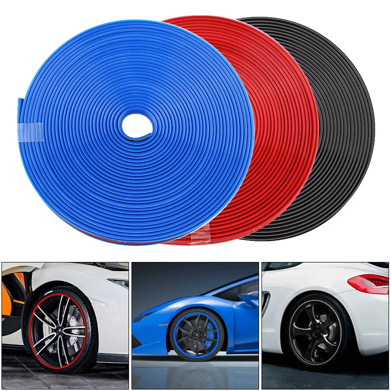 

8M PVC Car Wheel Protector Hub Sticker Rim Guard Rubber Strip Anti Scraping Auto Car Decorative Styling for 13 ~ 22 Inch Tires