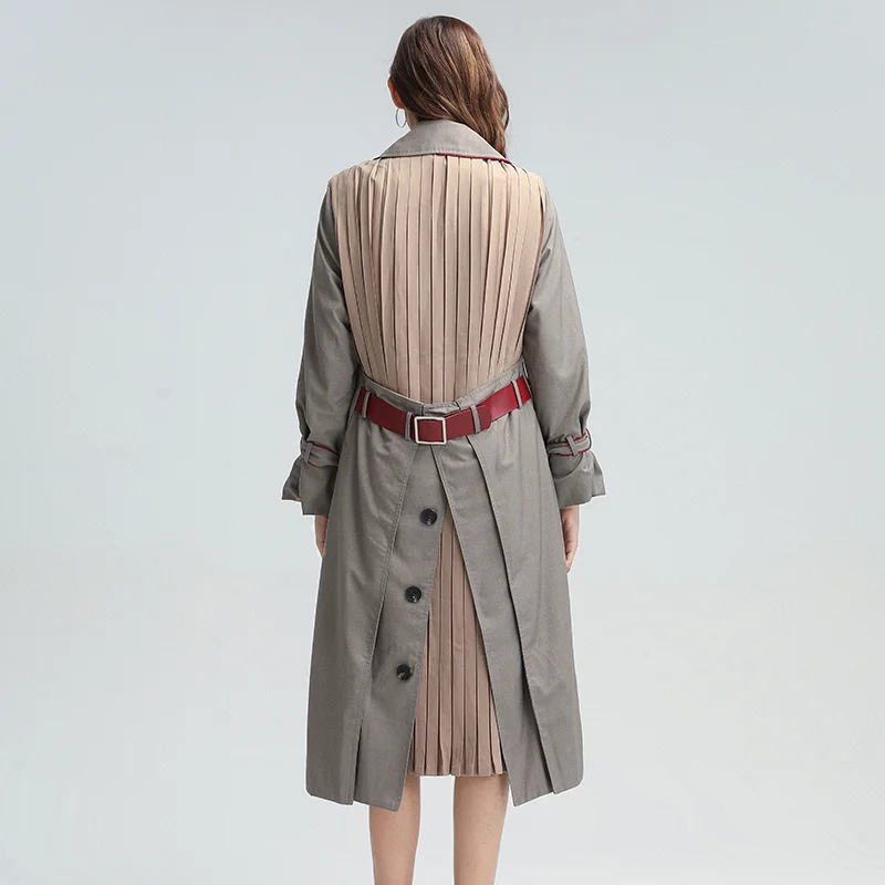 

TWOTWINSTYLE Casual Patchwork Ruched Trench For Women Lapel Long Sleeve High Waist With Sashes OL Windbreaker Female 2020 Autumn