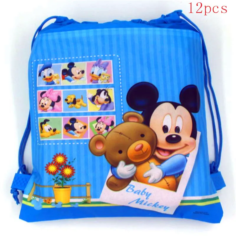 Mickey-1-12pcs 12 шт Дисней Микки Маус мультфильм нетканые ткани шнурок сумки Минни Маус Рождественская конфетка сумка школьная сумка мешок для хранения - Цвет: Mickey-1-12pcs
