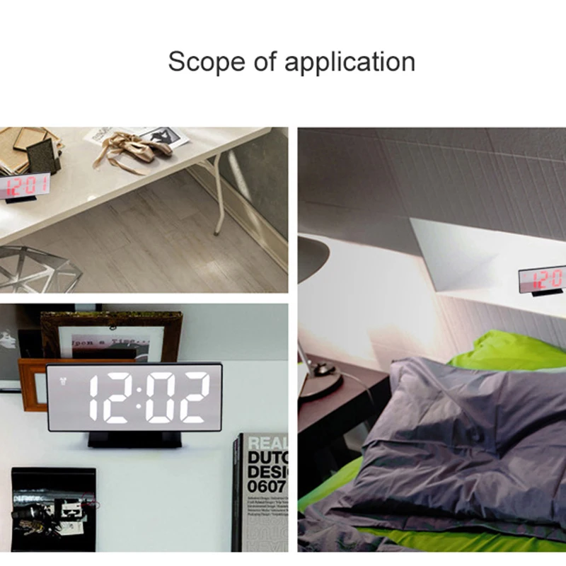 Прикроватный зеркальный будильник светодиодный цифровой дисплей времени Повтор