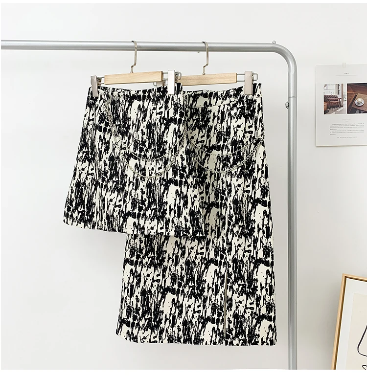 

Женская осенне-зимняя тонкая трапециевидная юбка с принтом и разрезом, короткая юбка в гонконгском стиле