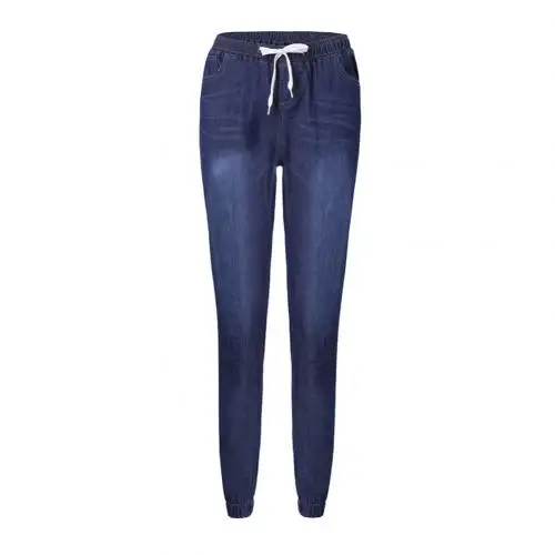 Dark Blue Модные повседневные женские большие размеры ноги фонарь Эластичный шнурок на талии джинсы свободные джинсовые длинные брюки для женщин джинсовая одежда - Цвет: Dark Blue