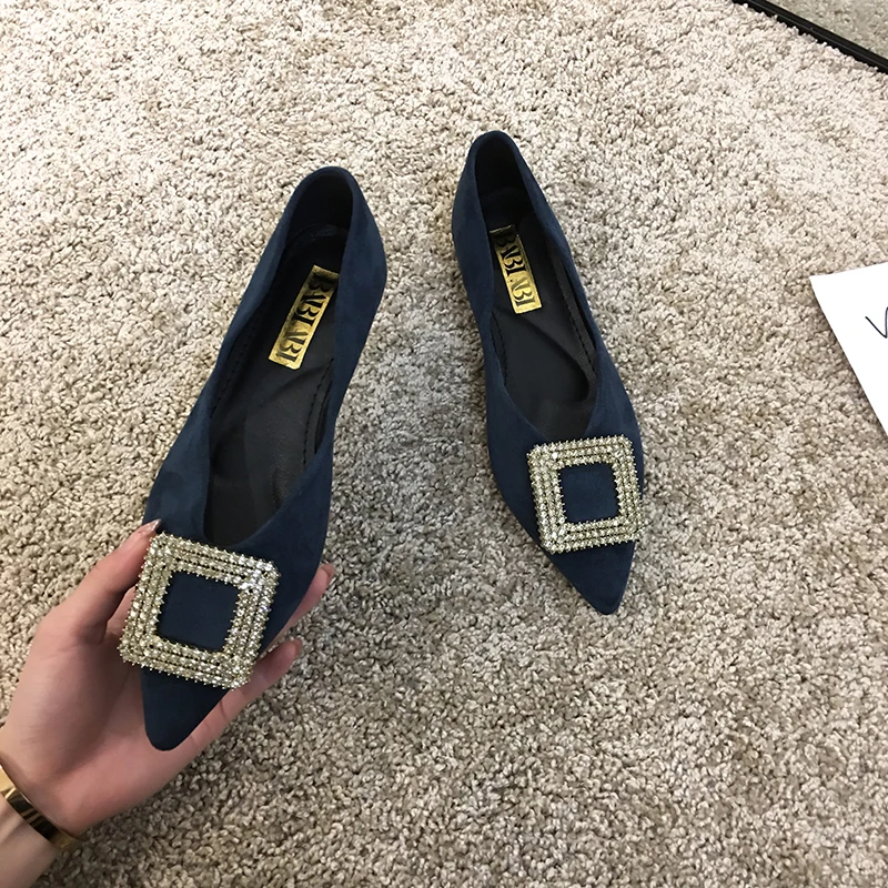 

Women's shoes pumps spring 2020 new fashion rhinestone pointed toe shallow mouth retro flat shoes