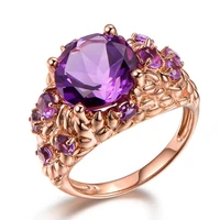 rose gold color natural purple amethysts crystal finger ring inspiration fashion jewelry