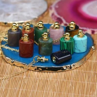 wholesale natural stone flat cylindrical semi precious stone perfume bottle pendant necklace fashion exquisite jewelry gift 5pcs