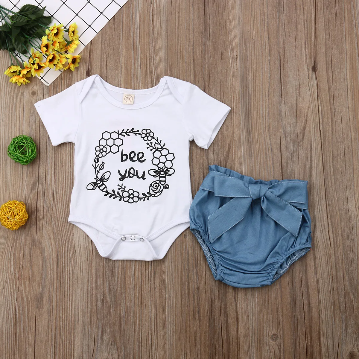 

Hirigin 0-18M Baby Girl Summer Outfit Clothes Short Sleeve Blue Shorts