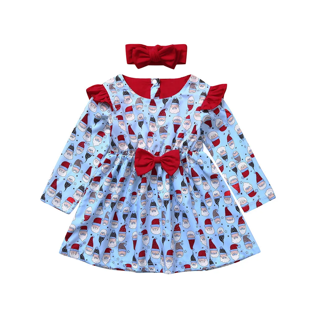 Рождественское платье с принтом Санта Клауса для маленьких девочек 2 предмета