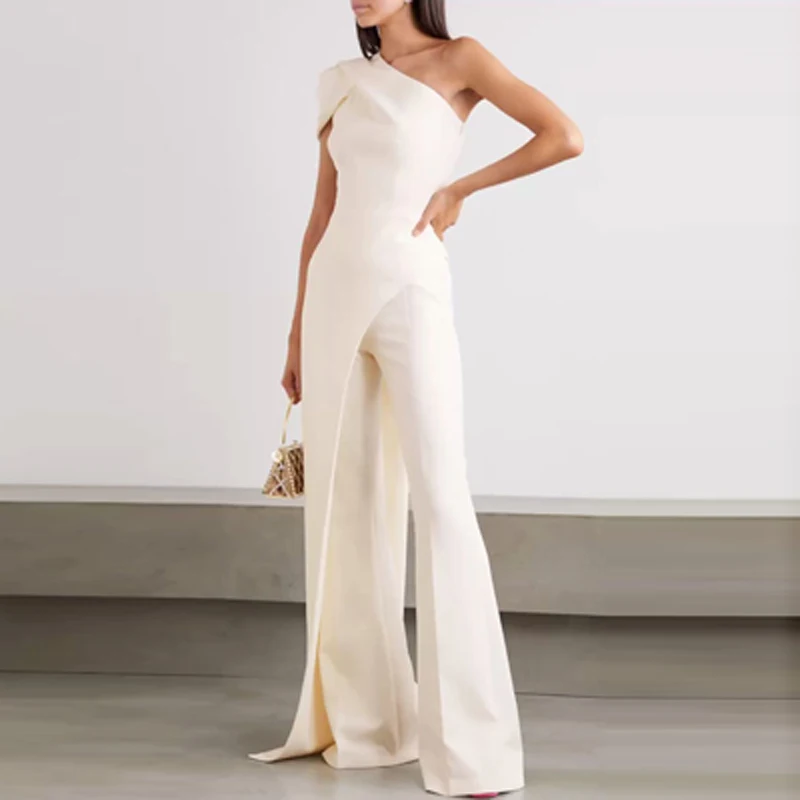 

Новые осенние товары, Женский праздвечерние чный комбинезон с инкрустированным воротником, модный офисный женский однотонный комбинезон н...