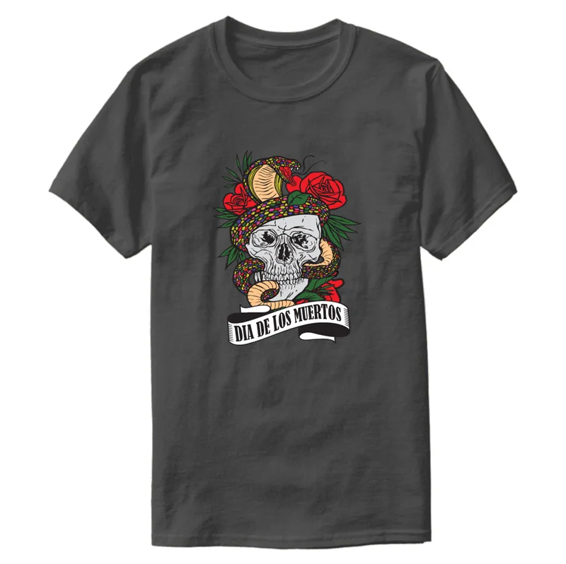 Casual Creative Día De Los Muertos Snake Sugar Skull Roses Tshirt For Men Short Sleeve Men's Crazy Streetwear Size S-5xl |