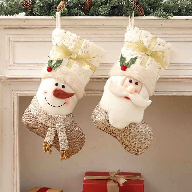 

Christmas Tree Ornaments White Stockings For Home Supplies Decorations Items Children's Holiday Gift Bags New Year Favors Socks