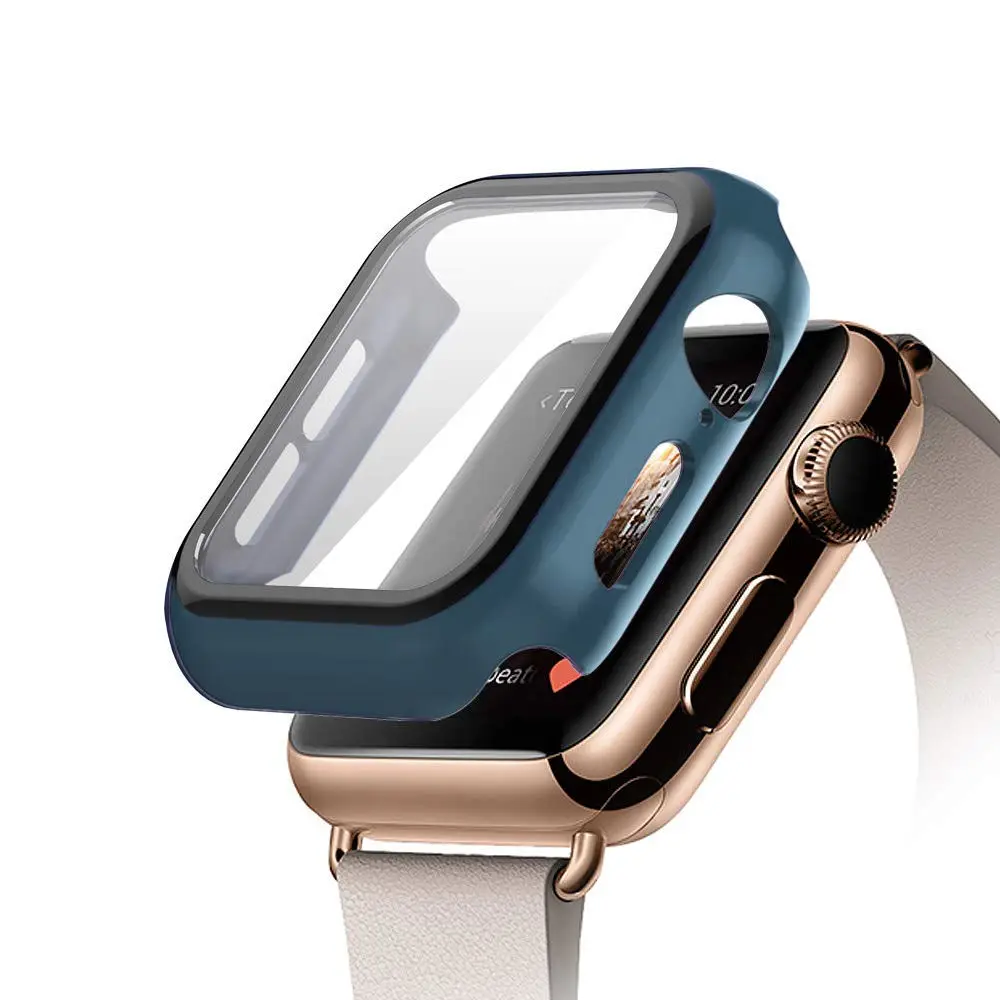 Pine green Защитный чехол для apple watch 44 мм 40 мм iWatch 5 4 3 2 1 42 мм 38 мм закаленное стекло+ чехол бампер аксессуары для apple watch - Цвет: Pine green