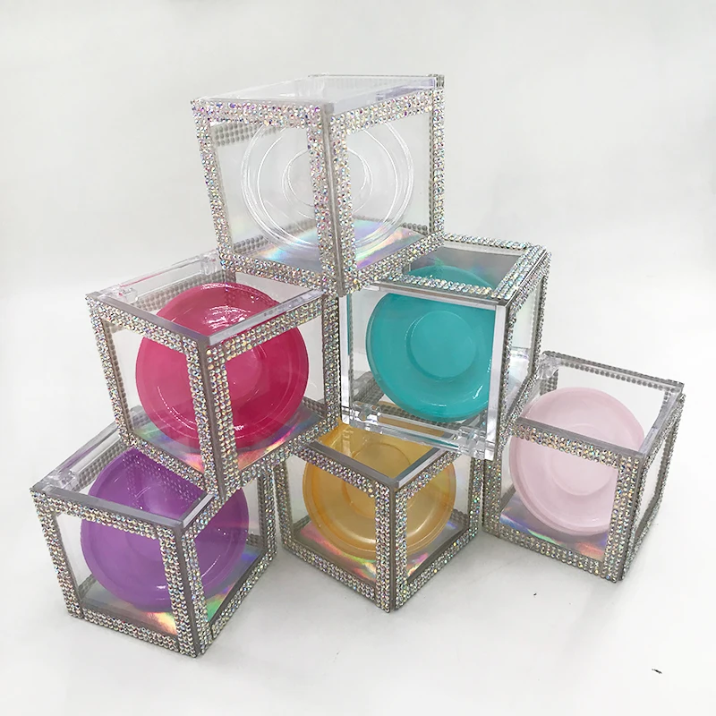 Sticker Diamond Clear Cube With Tray For 16mm-25mm Eyelashes Custom Private Label Lashes Vendor