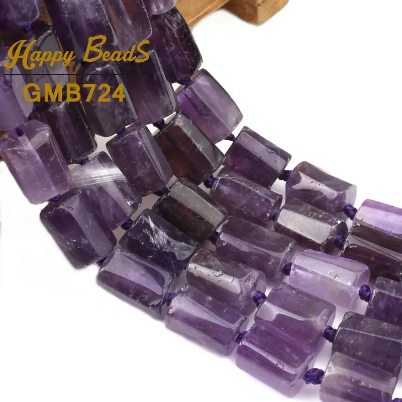 Natural Faceted Purple Amethysts Beads Cylinder Loose Spacer Stone For Jewelry Making DIY Charm Bracelet 7.5&quotInches 8x11mm | Украшения