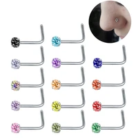 zs 14 pcslot mix color crystal nose studs rings bar stainless steel nose piercing pin earrings crystal nariz nose body jewelry