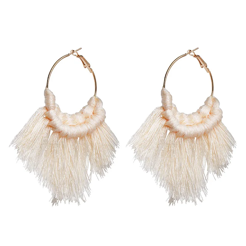 Богемные Винтажные белые оранжевые длинные серьги с кисточками модные украшения
