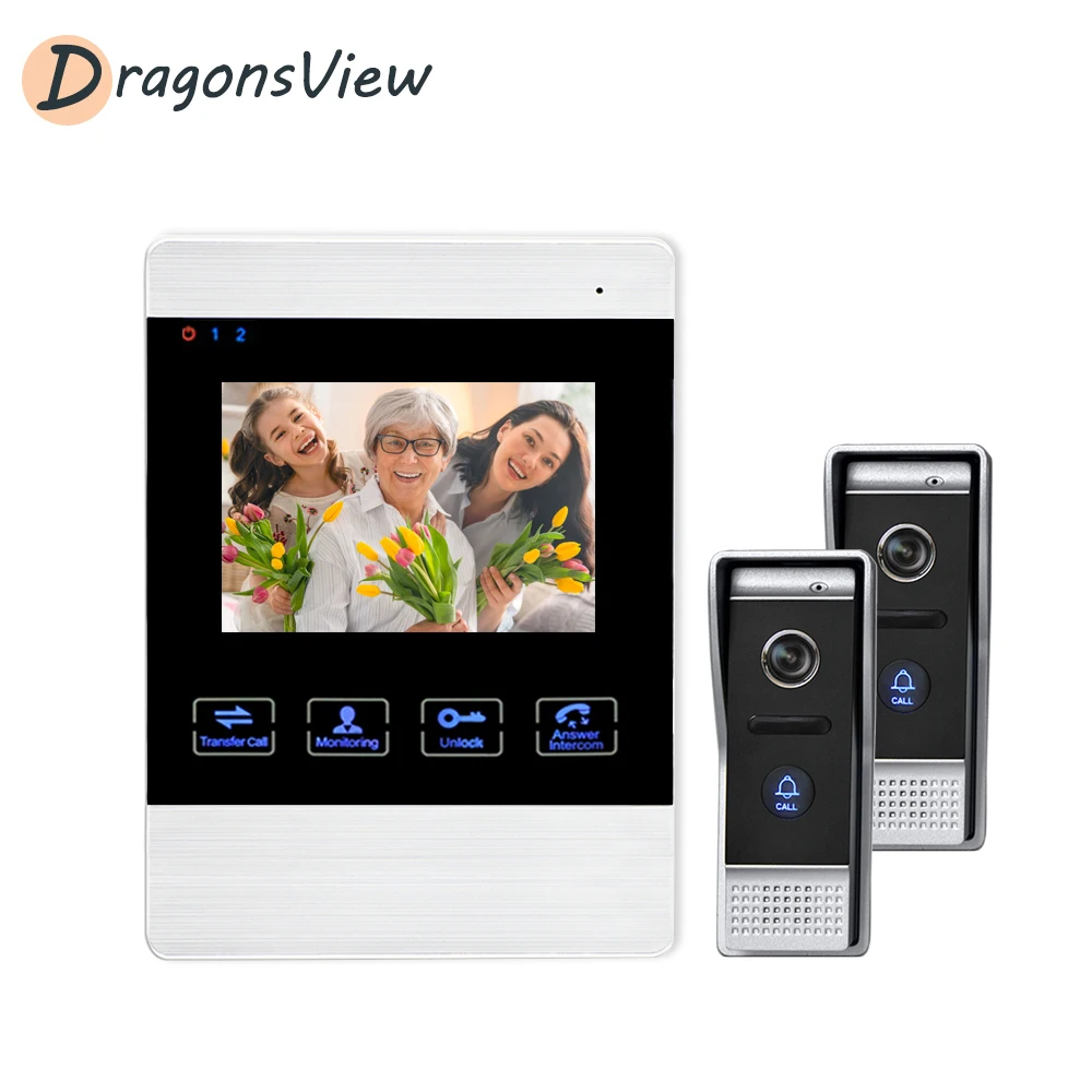 Видеодомофон Dragonsview дверной звонок 1200TVL 4 3 дюйма монитор с 2 камерами для квартир