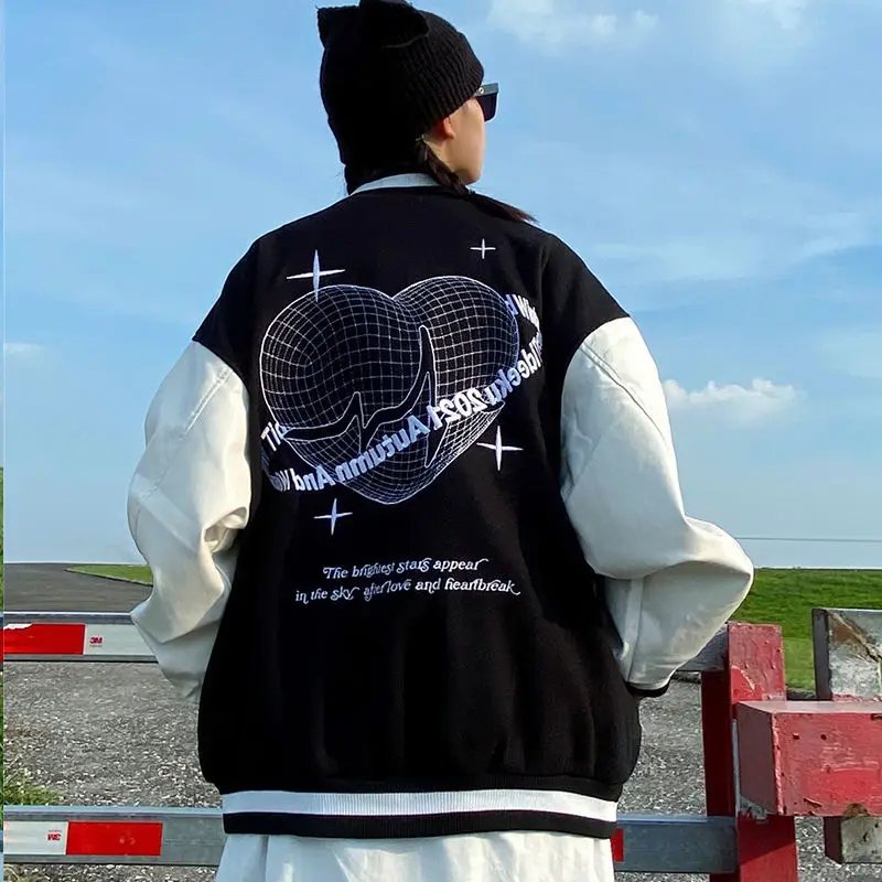 

Новинка 2021, куртки с вышивкой в виде американских букв, пальто, женская уличная мода Y2K, трендовая бейсбольная форма для пар, куртка оверсайз,...